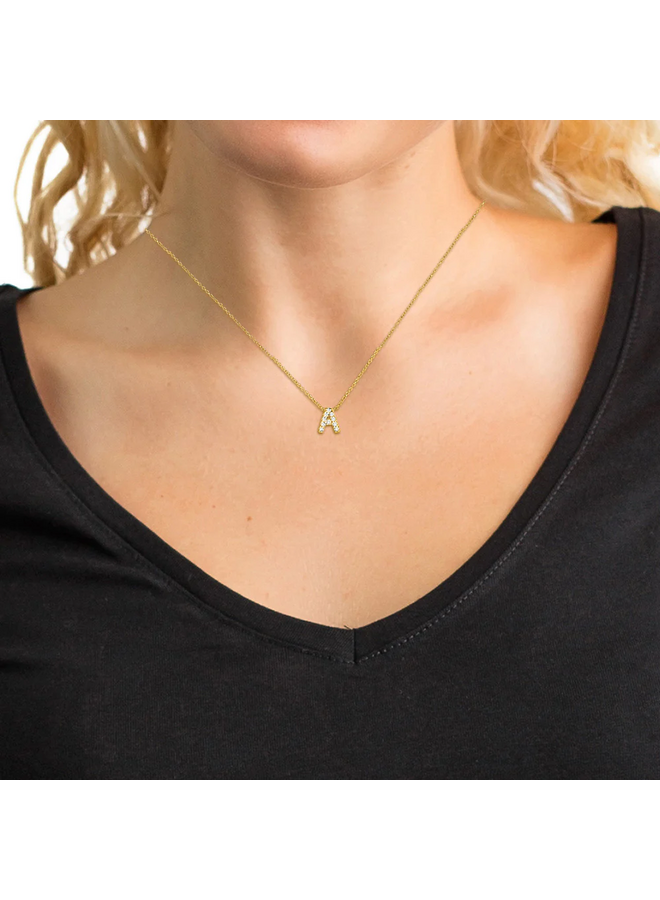 Silver and Diamond Initial Necklace Gold-