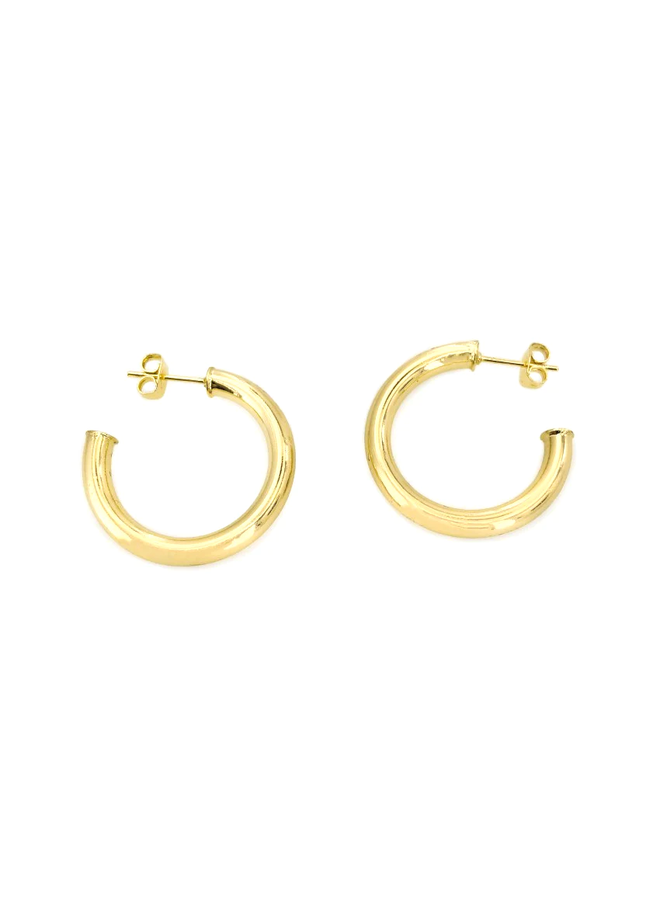 Yellow Gold Hollow Tube Hoops 1"