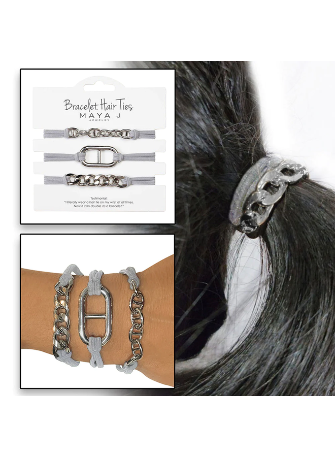 Bracelet Hair Ties - Grey String  and White Gold