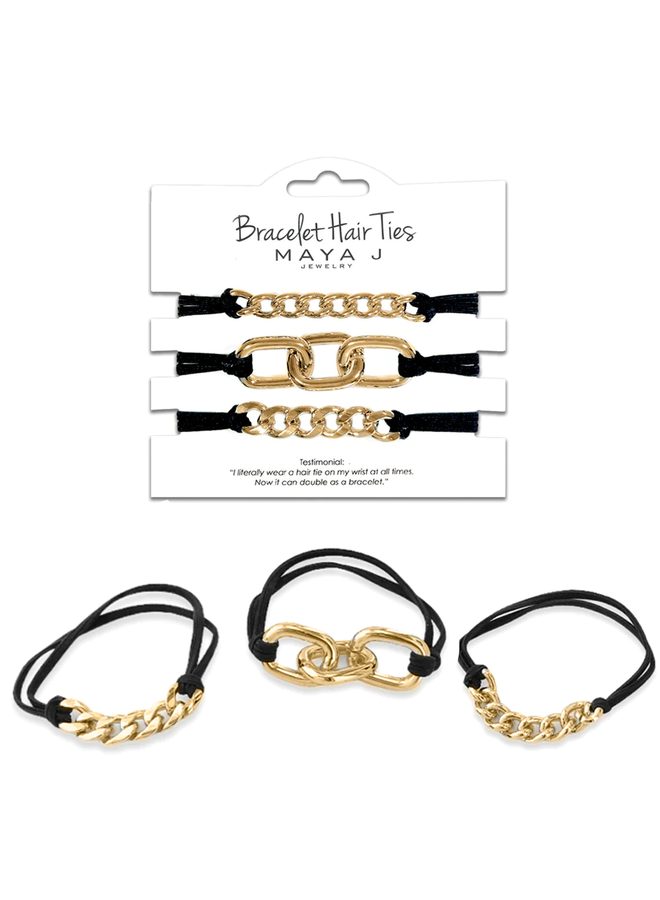 Bracelet Hair Ties - Yellow Chain Links with Black cord