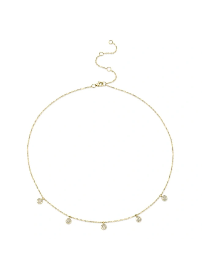 14K Yellow Gold and 5 Diamond Pave Circle Necklace (.22ct)