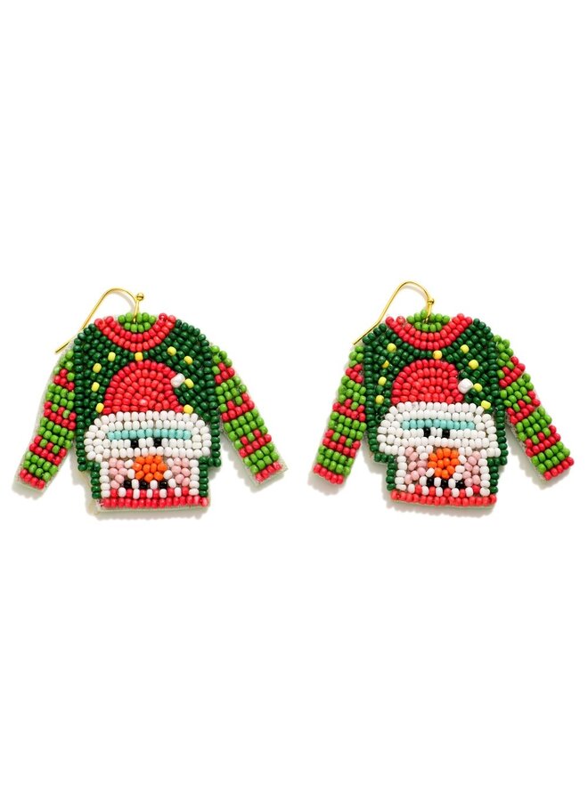 Snowman Seed Bead Sweater Earrings