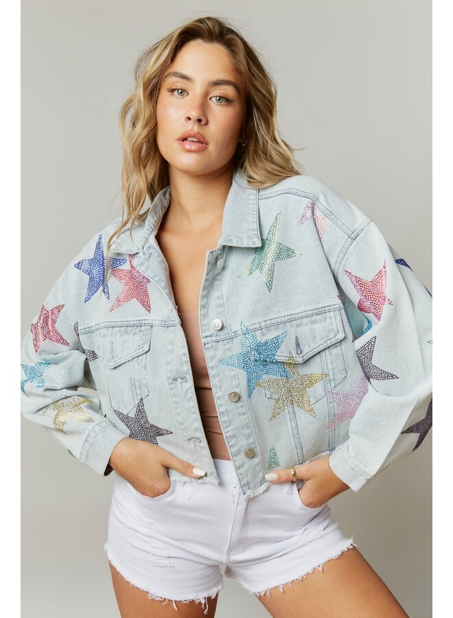 Denim Rhinestone Star Jacket ivory birch
