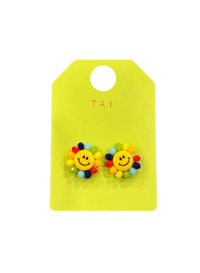 Yellow Smiley Face Multi Color Studs