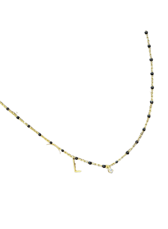 Gold Vermeil Black Enamel Initial Necklace