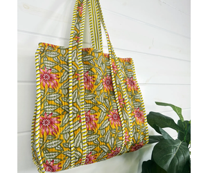 Handmade Block Print Turquoise Tote Bag