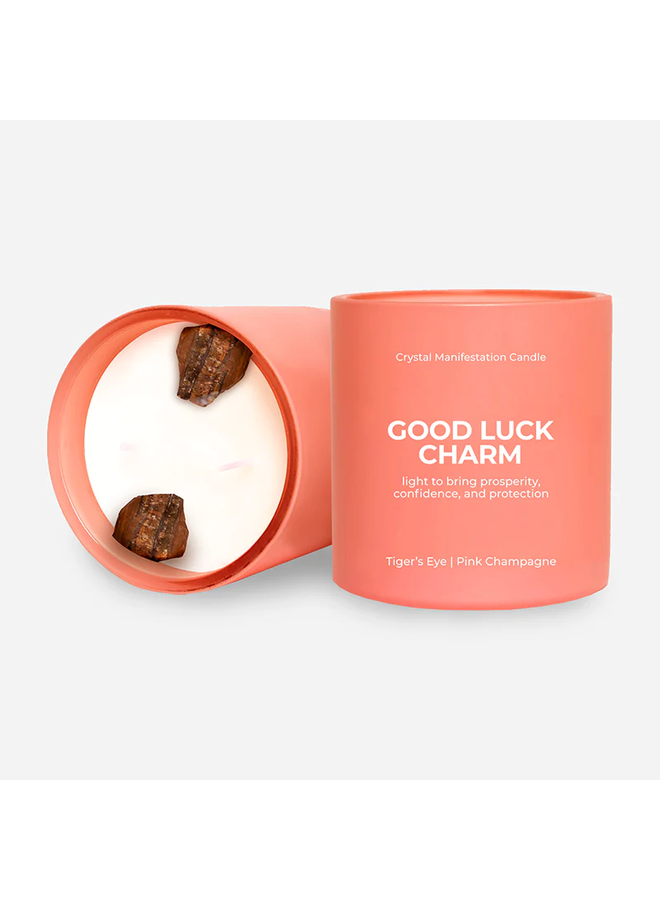 Good Luck Charm Crystal Manifestation Candle- Pink Champagne