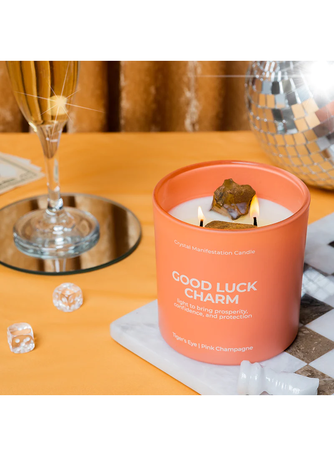 Good Luck Charm Crystal Manifestation Candle- Pink Champagne