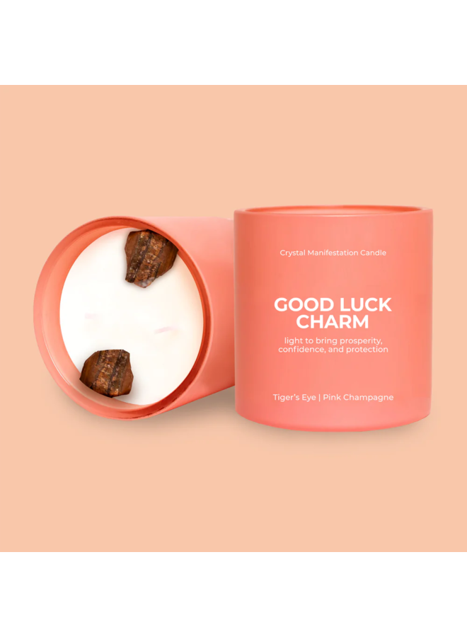 Good Luck Charm Crystal Manifestation Candle- Pink Champagne