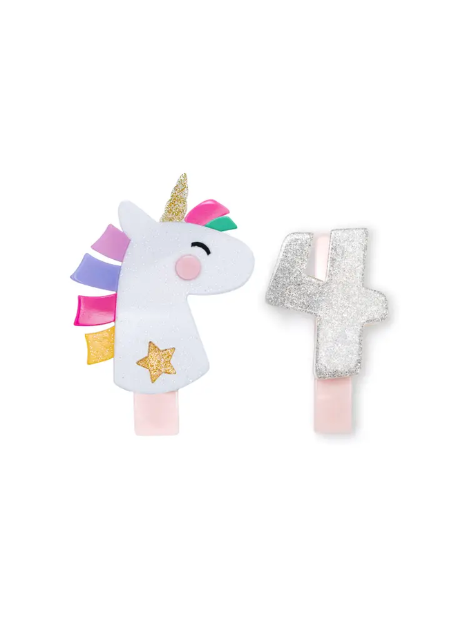 Unicorn Party + Number 4 Alligator Clips