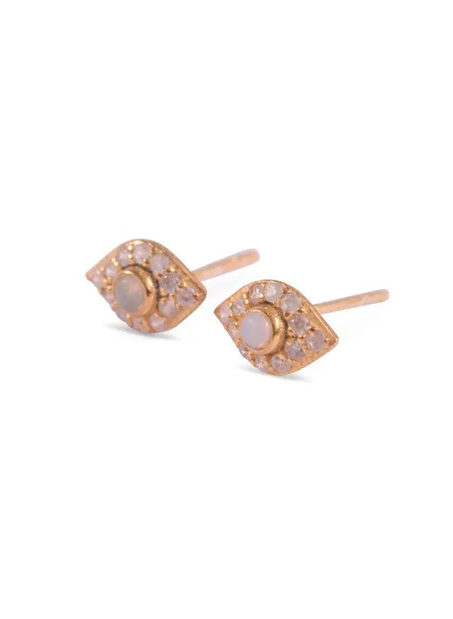 Gold Evil Eye Studs with Opal