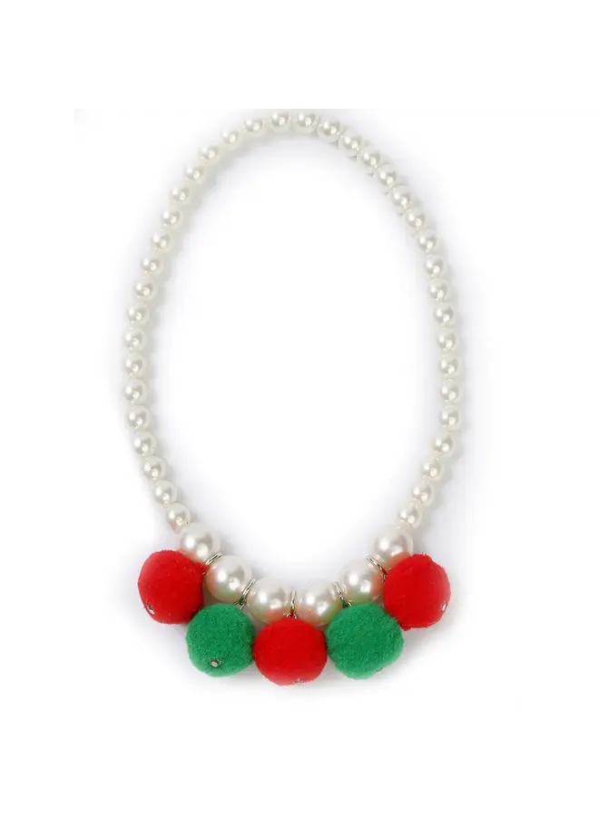 Red and Green Pom Pom Necklace