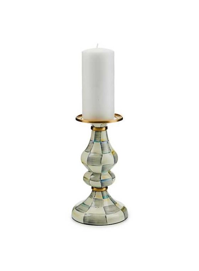 Sterling Check Enamel Pillar Candlestick - Medium