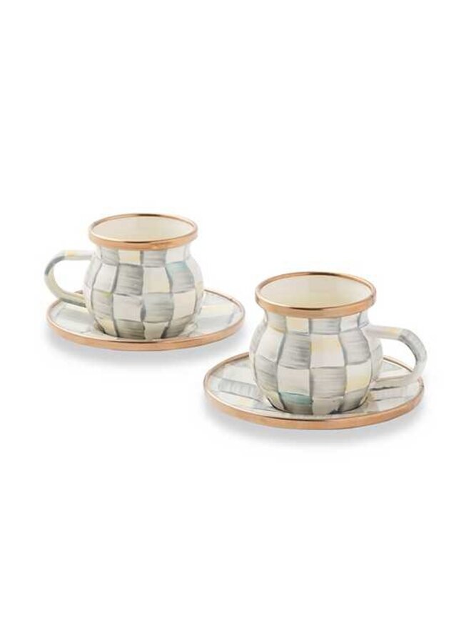 Sterling Check Espresso Cup & Saucer Set