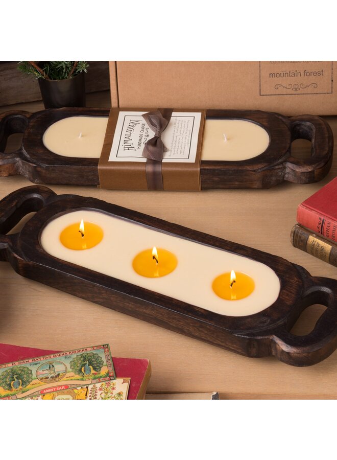 Wooden Candle Tray Small - Tobacco Bark