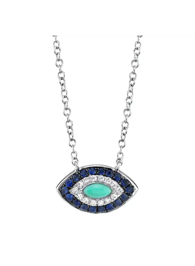 0.05ct Diamond & 0.20ct Blue Sapphire Turquoise WG Eye Necklace