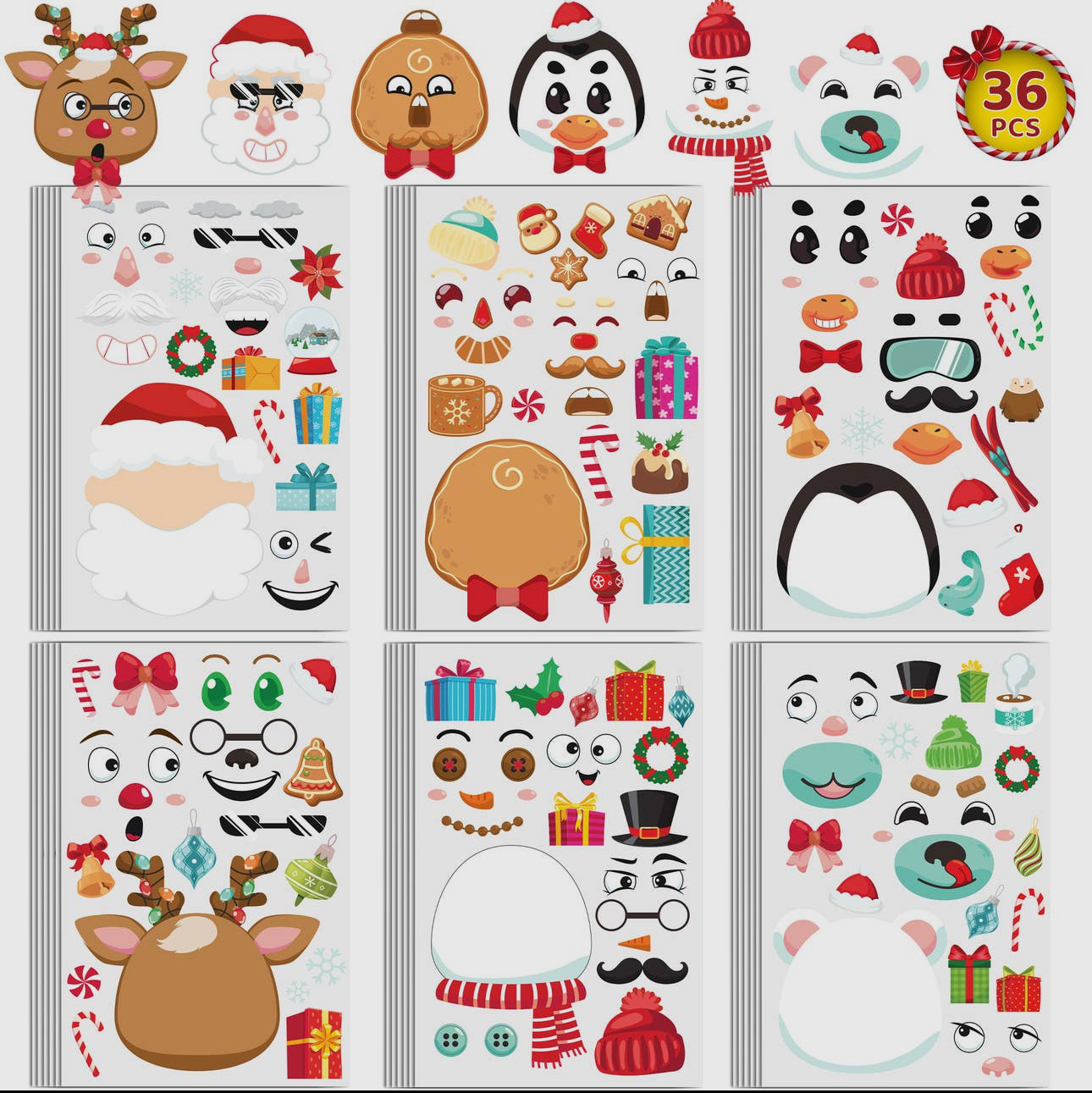 Christmas Make-a-face DIY Stickers (36 sheets) - ivory & birch
