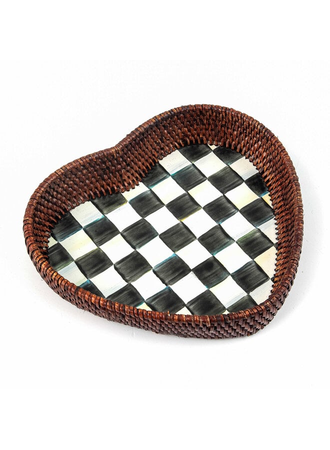 Courtly Check Rattan & Enamel Heart Tray