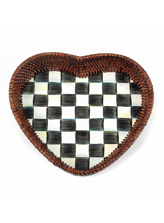 Courtly Check Rattan & Enamel Heart Tray