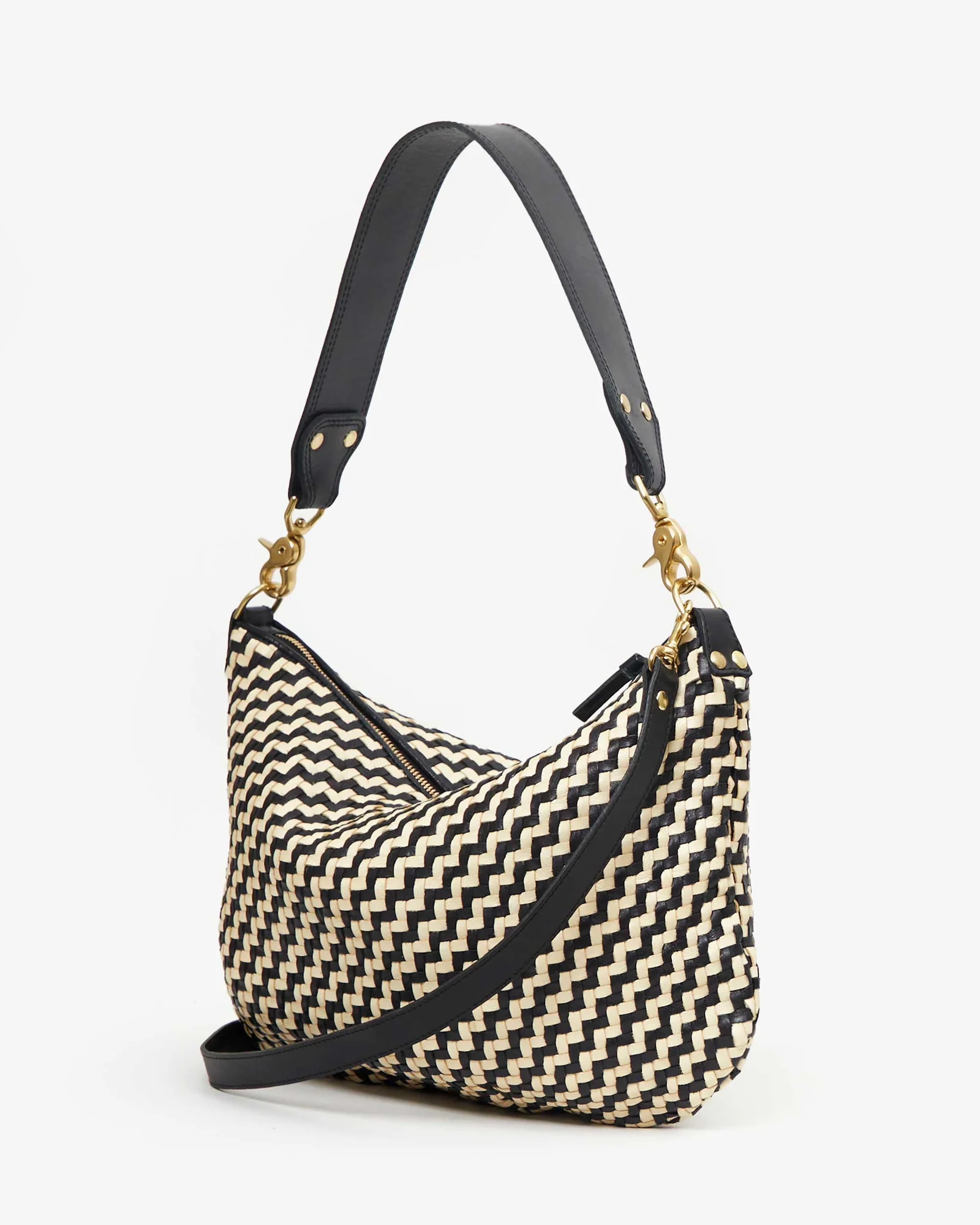 Moyen Messenger Black & Cream Woven Zig-Zag - ivory & birch