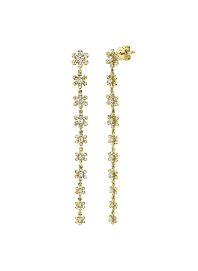 14K YG Diamond Flower String Earrings (0.91CT)