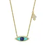 14K Yellow Gold, Blue Sapphire & Turquoise Evil Eye/Hamsa Necklace (.13Ct/.38 Ct)