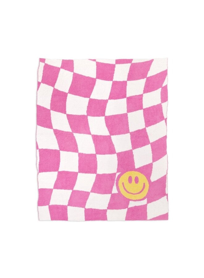 Supersoft Checkerboard/Smiley Blanket - Pink Yellow
