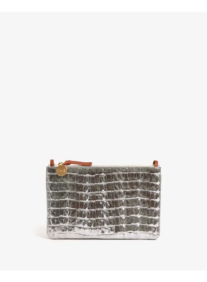 Wallet Clutch with Tabs - Silver Metallic Croco