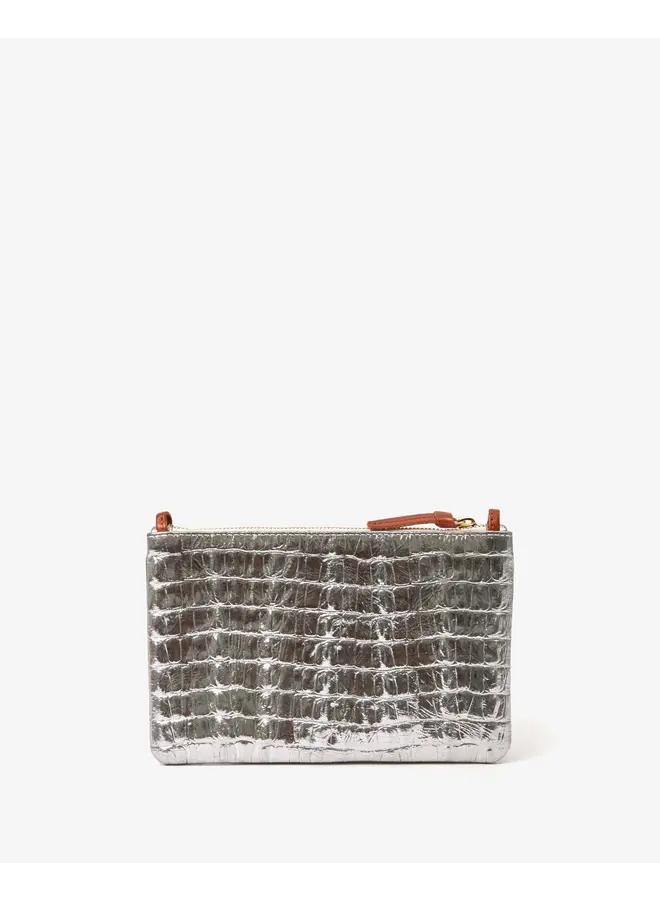 Wallet Clutch with Tabs - Silver Metallic Croco