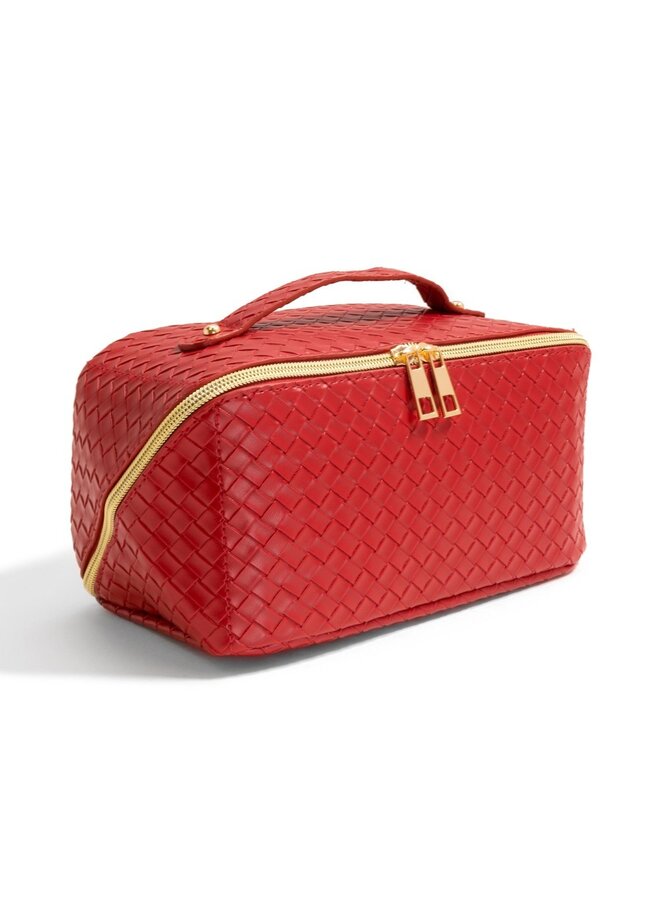 Quilted Patchwork Makeup Travel Case - Red