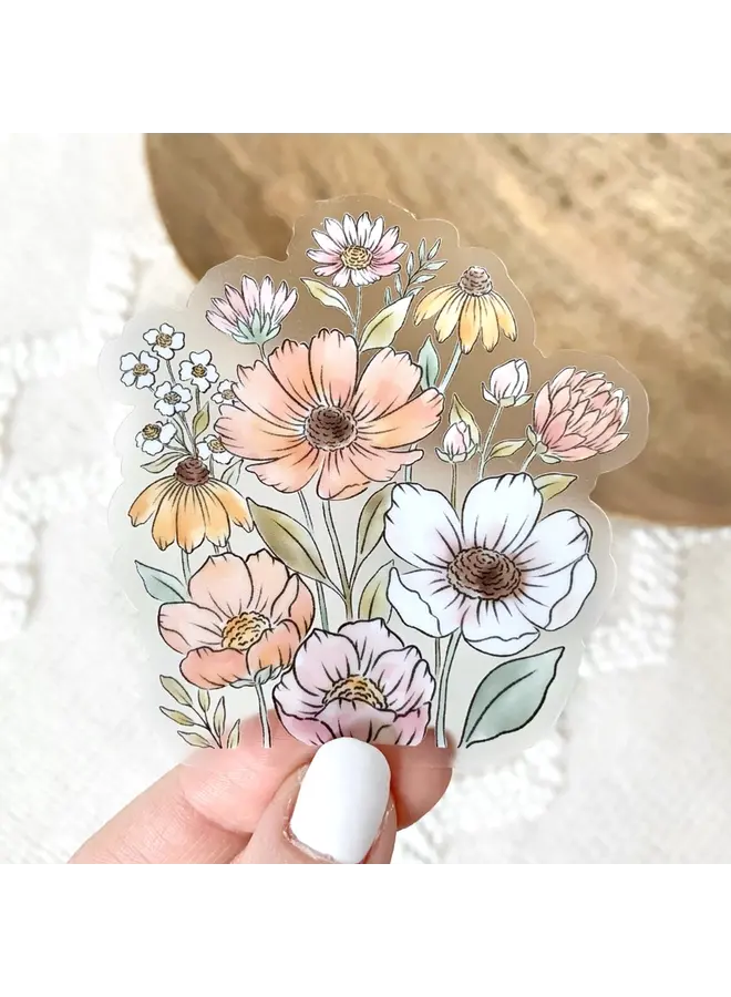 Clear Wildflower Bunch Sticker, 3x3 in.