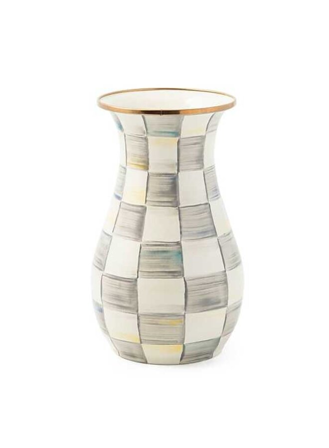 Sterling Check Enamel Vase - Tall