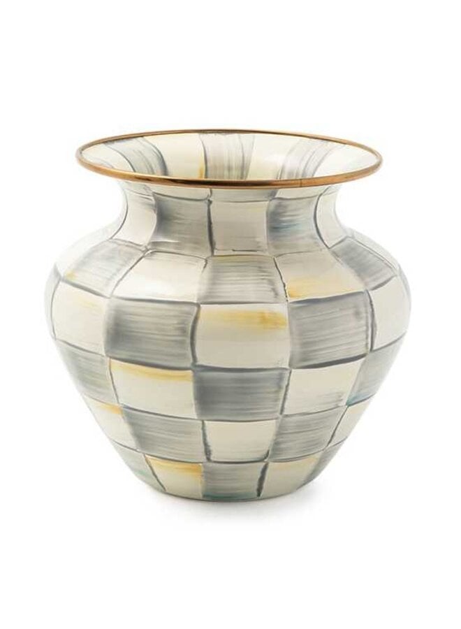 Sterling Check Enamel Large Vase
