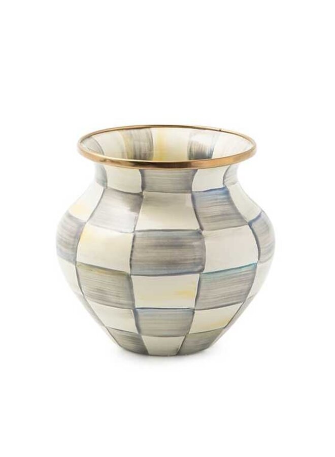 Sterling Check Enamel Vase