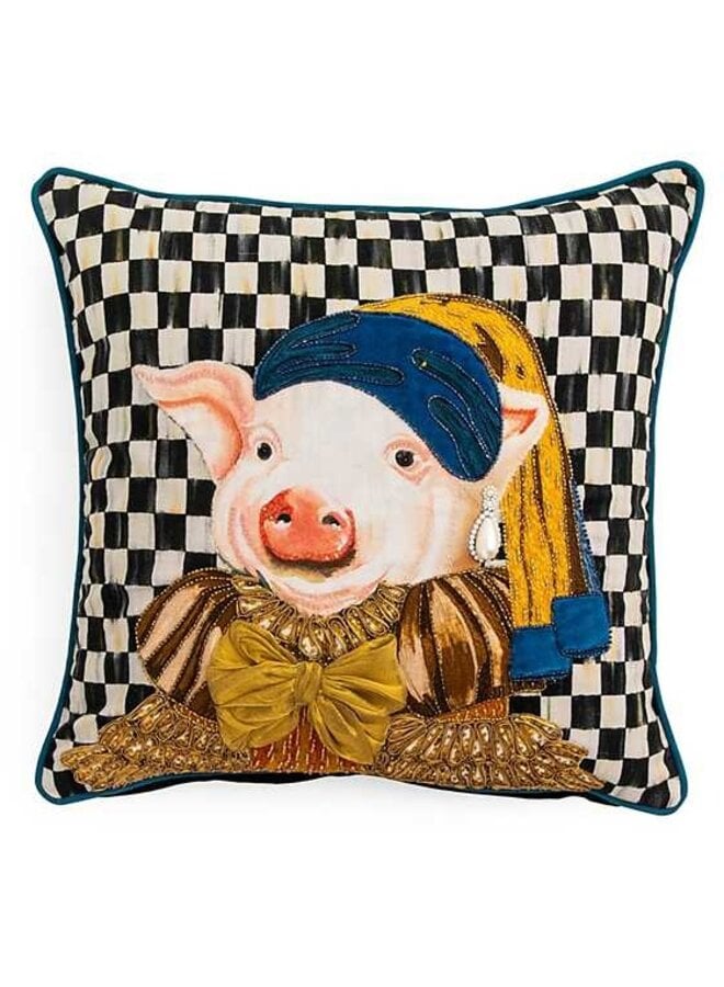 Pig with Pearl Earring Pillow