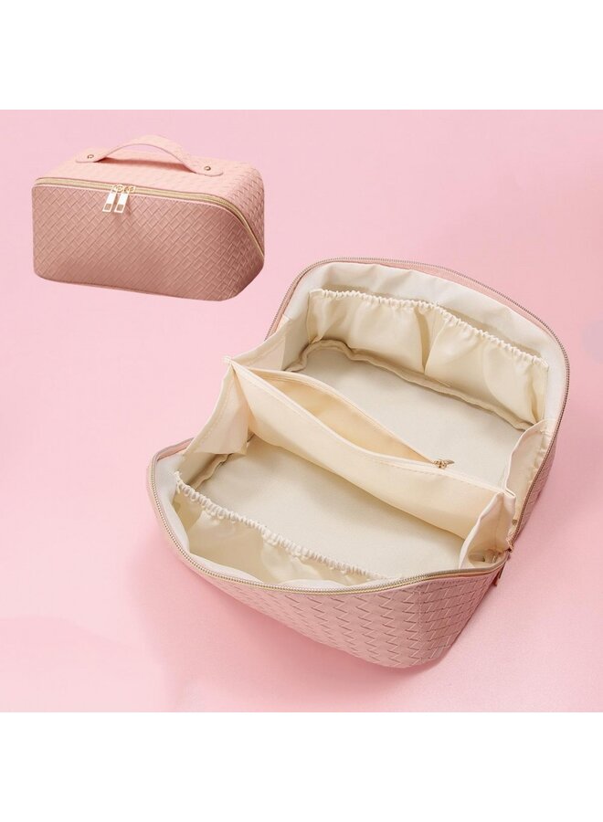 Quilted Patchwork Makeup Travel Case - Pink