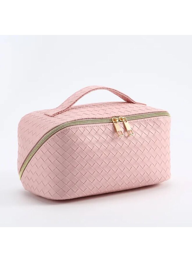 Quilted Patchwork Makeup Travel Case - Pink