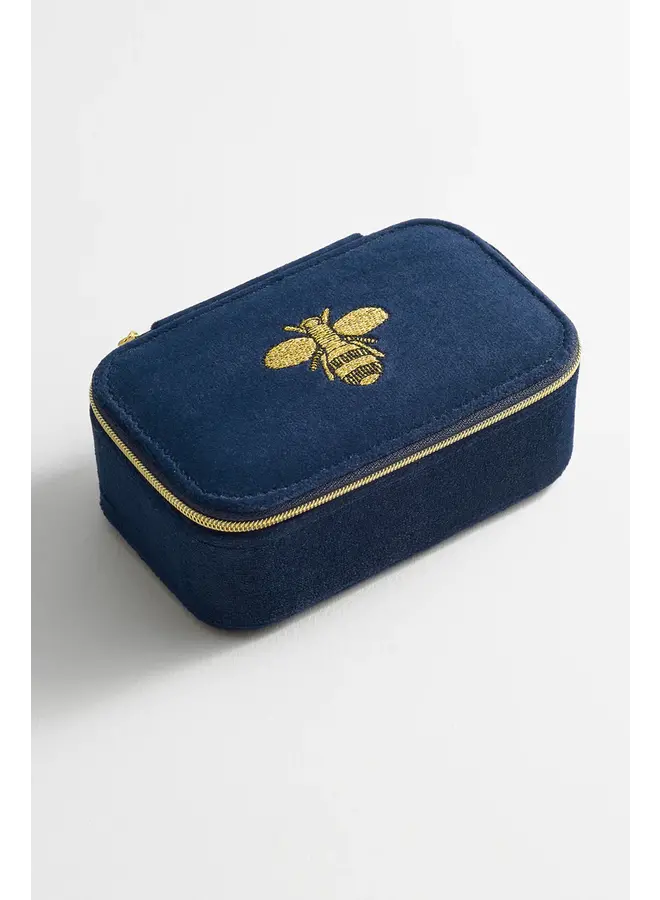 Bee Navy Embroidery Mini Jewelry Box