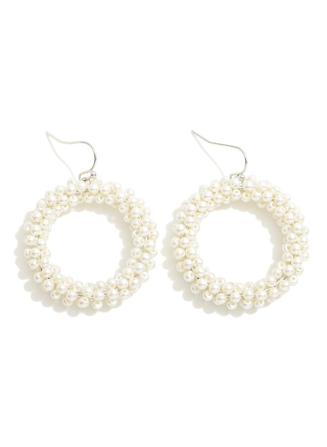 Pearl Wrapped Hoop Drop Earring - Silver