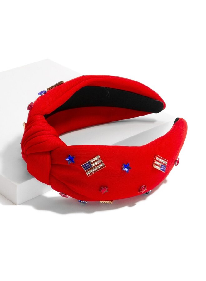 Satin Headband With Top Knot With Americana Charms
