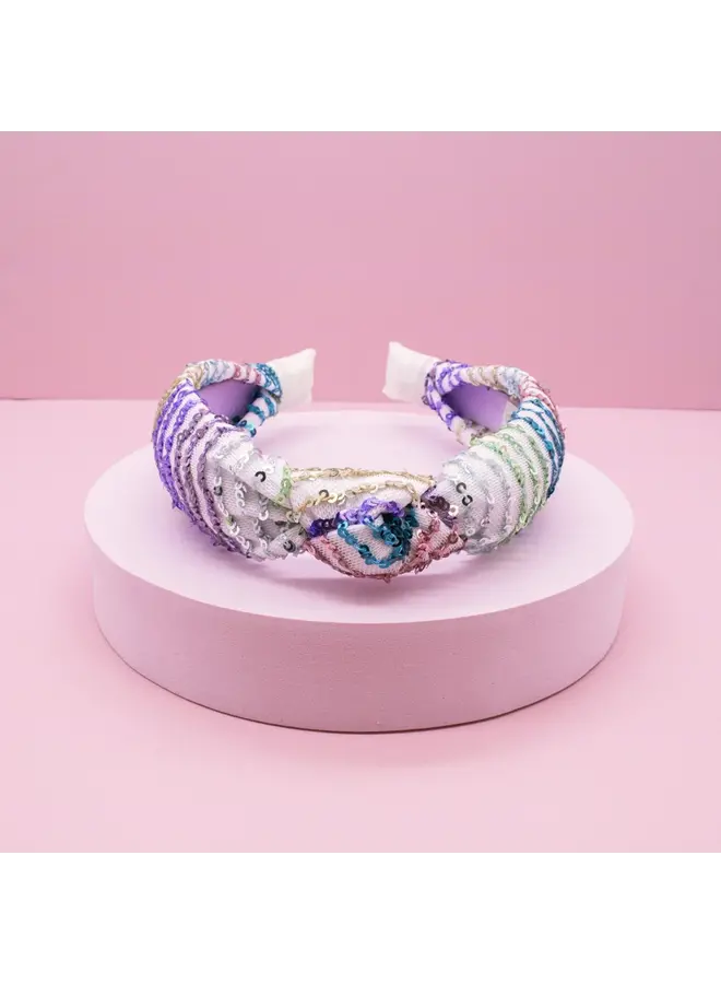 Rainbow Confetti Sequin Knot Headband - White