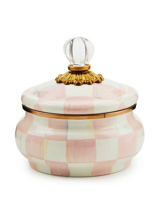 Rosy Check Enamel Squashed Pot