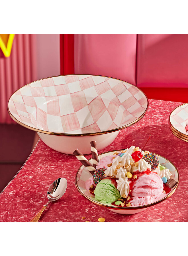 Rosy Check Enamel Serving Bowl