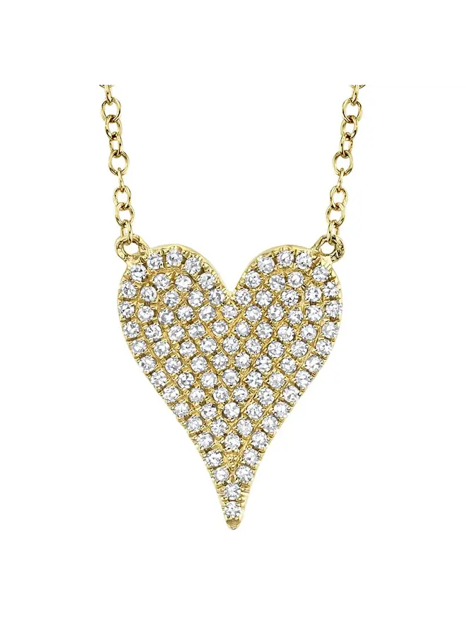14K Yellow Gold and Diamond Pave Heart Necklace (.21ct/.55"L)