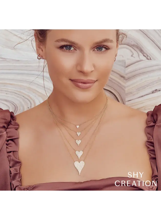 14K Yellow Gold and Diamond Pave Heart Necklace (.21ct/.55"L)
