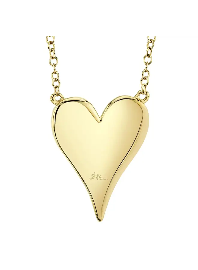 14K Yellow Gold and Diamond Pave Heart Necklace (.21ct/.55"L)