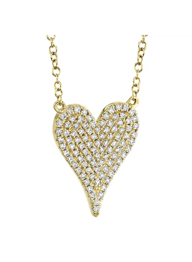 14K Yellow Gold and Diamond Pave Heart Necklace (.21ct/.55"L)