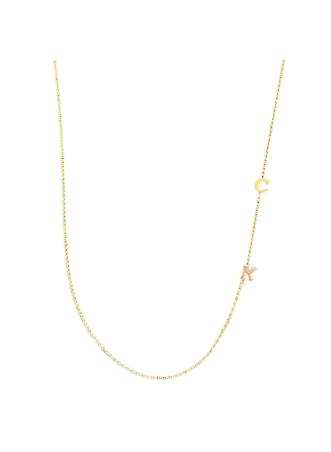 Personalized 14k Yellow Mini Double Initial Side Necklace -  C, K