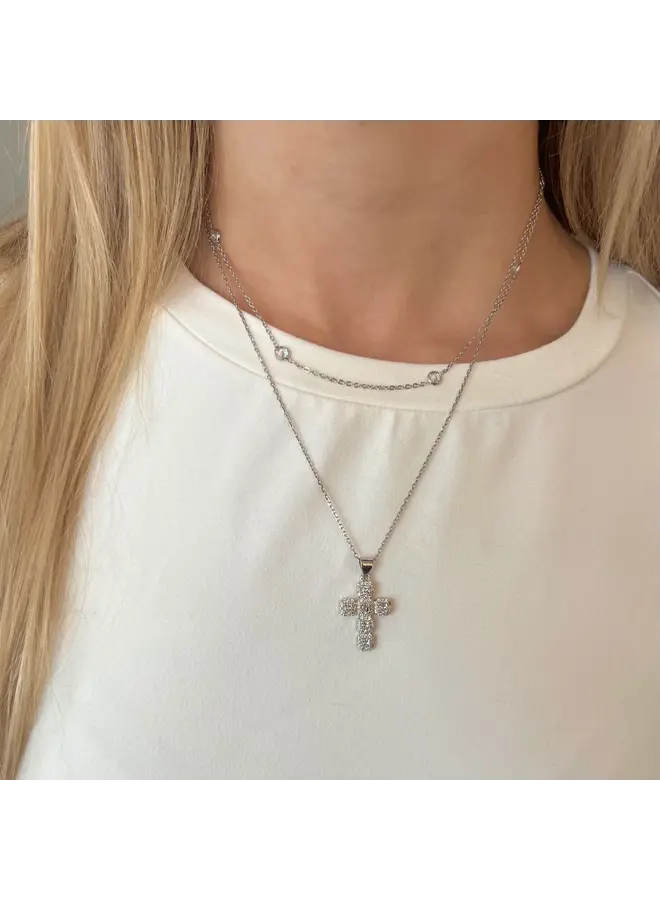 Diamond Cross Adjustable Necklace Silver