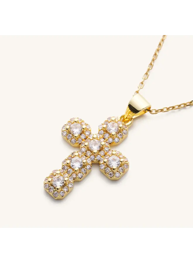 Diamond Cross Adjustable Necklace Gold